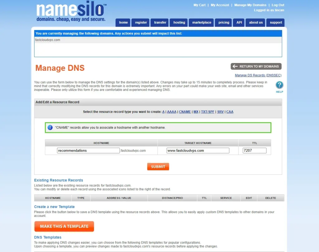 Secondary domain name